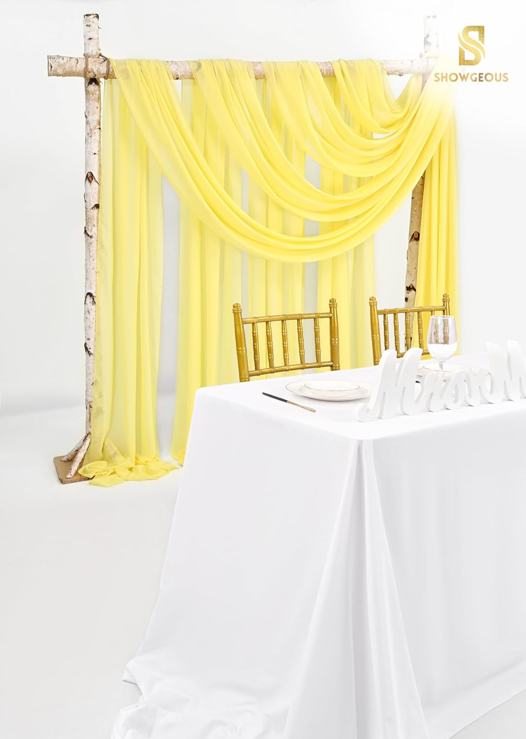 Wedding Arch Draping Fabric,4 Panels 28" x20ft Yellow Wedding Arch Drapes for Ceremony Chiffon Fabric Drapes Arbor Drapery Wedding Arch Decorations for Reception Sheer Backdrop Curtains for Party