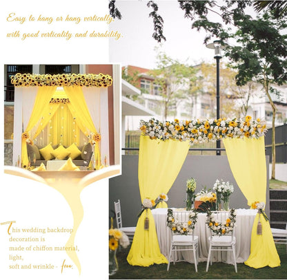 Wedding Arch Draping Fabric,4 Panels 28" x20ft Yellow Wedding Arch Drapes for Ceremony Chiffon Fabric Drapes Arbor Drapery Wedding Arch Decorations for Reception Sheer Backdrop Curtains for Party