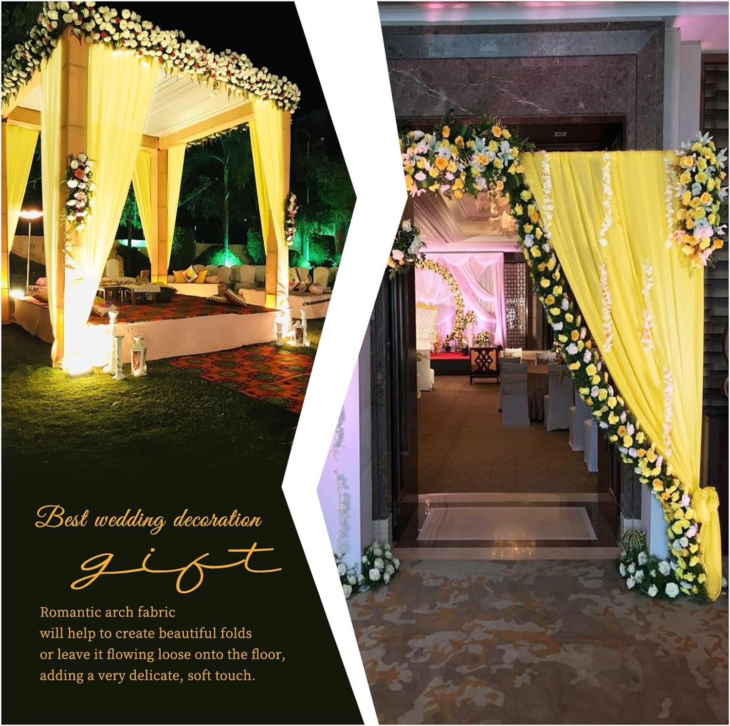Wedding Arch Draping Fabric,4 Panels 28" x20ft Yellow Wedding Arch Drapes for Ceremony Chiffon Fabric Drapes Arbor Drapery Wedding Arch Decorations for Reception Sheer Backdrop Curtains for Party