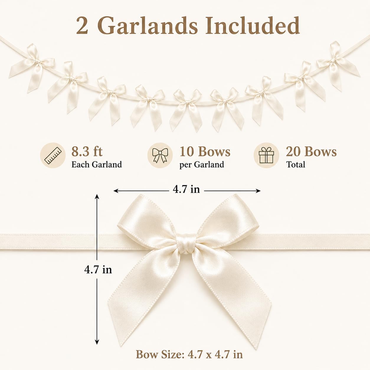 2 Pack Bow Garland Banner, 8.3 ft Pre-Strung Satin Ribbon Bow Decorations for Birthday Party, Baby Shower, Bridal Shower, Bachelorette, Wedding, Coquette Party Decor, Yellow