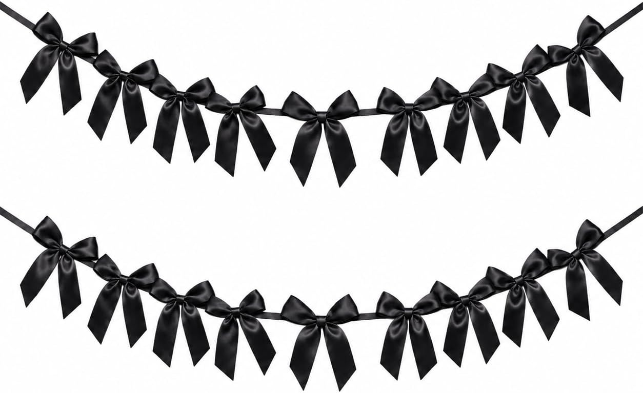 2 Pack Bow Garland Banner, 8.3 ft Pre-Strung Satin Ribbon Bow Decorations for Birthday Party, Baby Shower, Bridal Shower, Bachelorette, Wedding, Coquette Party Decor, Yellow