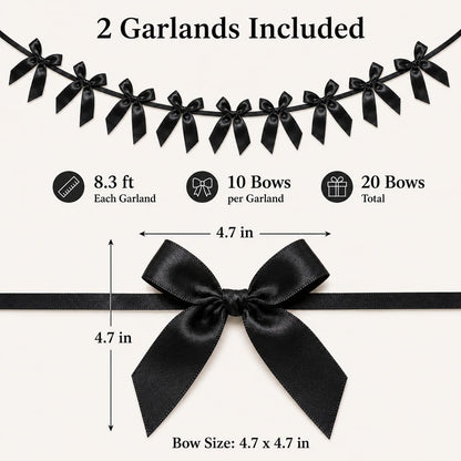 2 Pack Bow Garland Banner, 8.3 ft Pre-Strung Satin Ribbon Bow Decorations for Birthday Party, Baby Shower, Bridal Shower, Bachelorette, Wedding, Coquette Party Decor, Yellow
