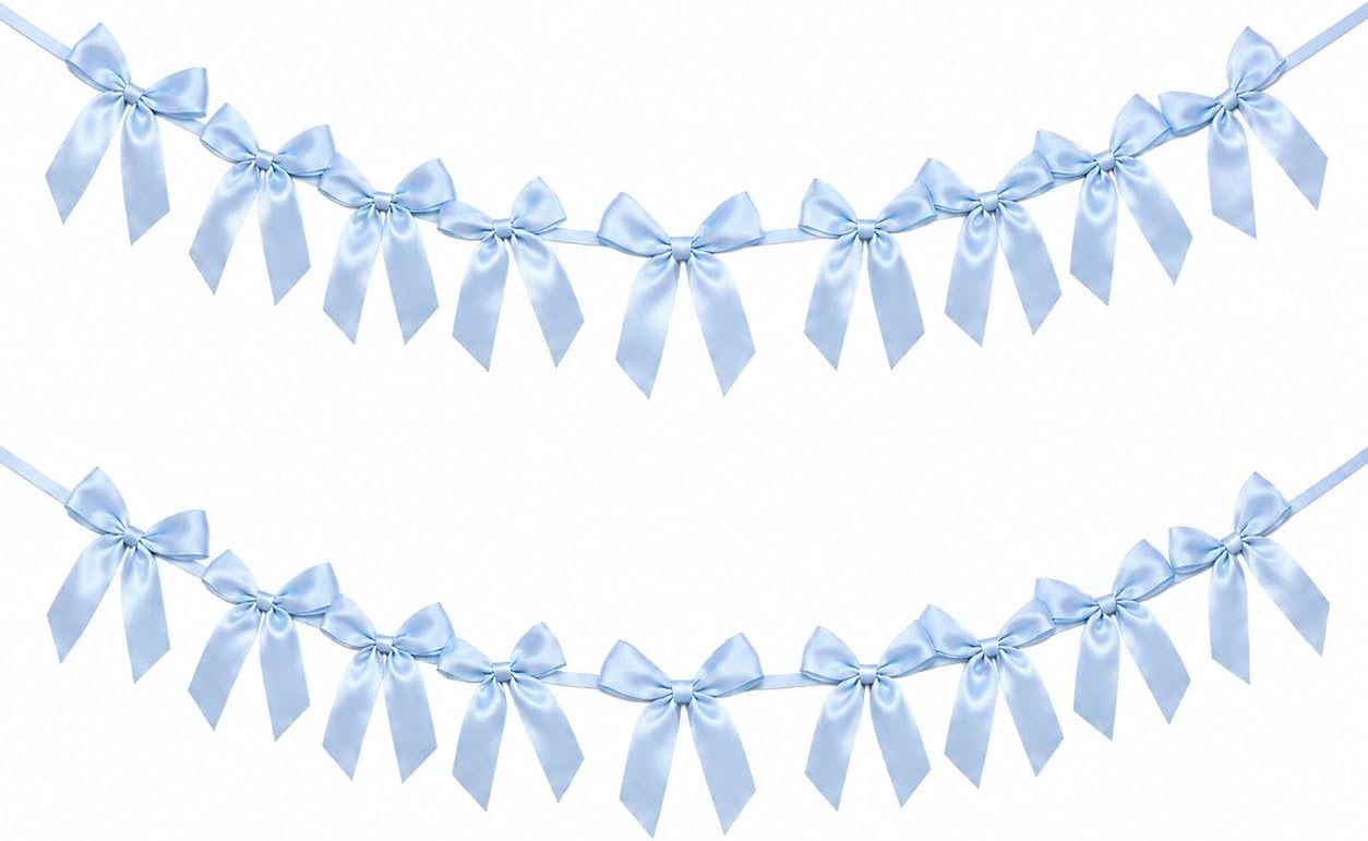 2 Pack Bow Garland Banner, 8.3 ft Pre-Strung Satin Ribbon Bow Decorations for Birthday Party, Baby Shower, Bridal Shower, Bachelorette, Wedding, Coquette Party Decor, Yellow