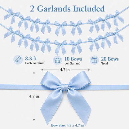 2 Pack Bow Garland Banner, 8.3 ft Pre-Strung Satin Ribbon Bow Decorations for Birthday Party, Baby Shower, Bridal Shower, Bachelorette, Wedding, Coquette Party Decor, Yellow