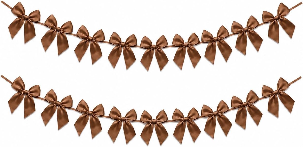 2 Pack Bow Garland Banner, 8.3 ft Pre-Strung Satin Ribbon Bow Decorations for Birthday Party, Baby Shower, Bridal Shower, Bachelorette, Wedding, Coquette Party Decor, Yellow