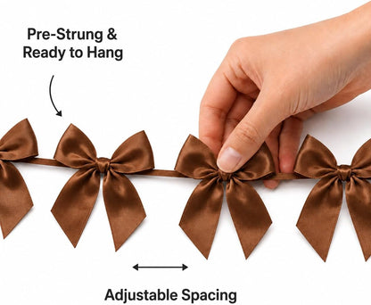 2 Pack Bow Garland Banner, 8.3 ft Pre-Strung Satin Ribbon Bow Decorations for Birthday Party, Baby Shower, Bridal Shower, Bachelorette, Wedding, Coquette Party Decor, Yellow