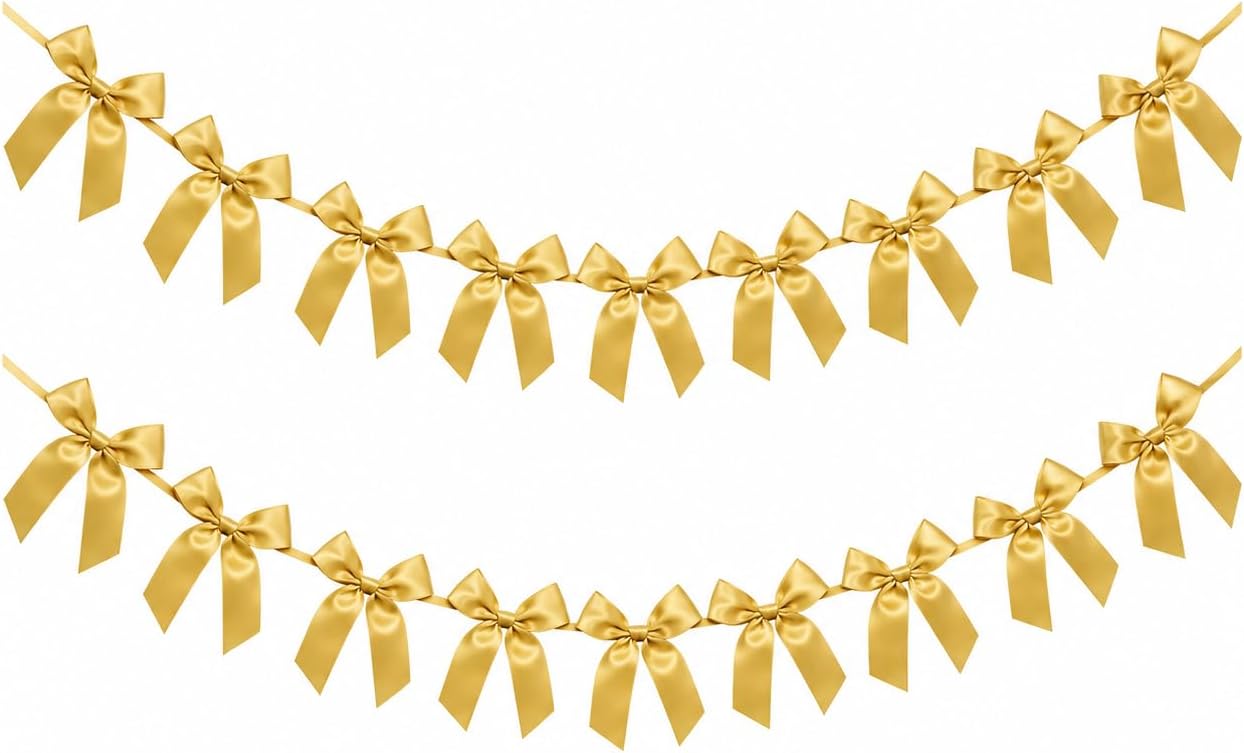2 Pack Bow Garland Banner, 8.3 ft Pre-Strung Satin Ribbon Bow Decorations for Birthday Party, Baby Shower, Bridal Shower, Bachelorette, Wedding, Coquette Party Decor, Yellow