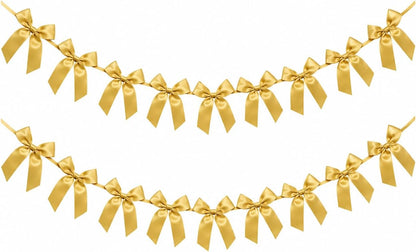 2 Pack Bow Garland Banner, 8.3 ft Pre-Strung Satin Ribbon Bow Decorations for Birthday Party, Baby Shower, Bridal Shower, Bachelorette, Wedding, Coquette Party Decor, Yellow