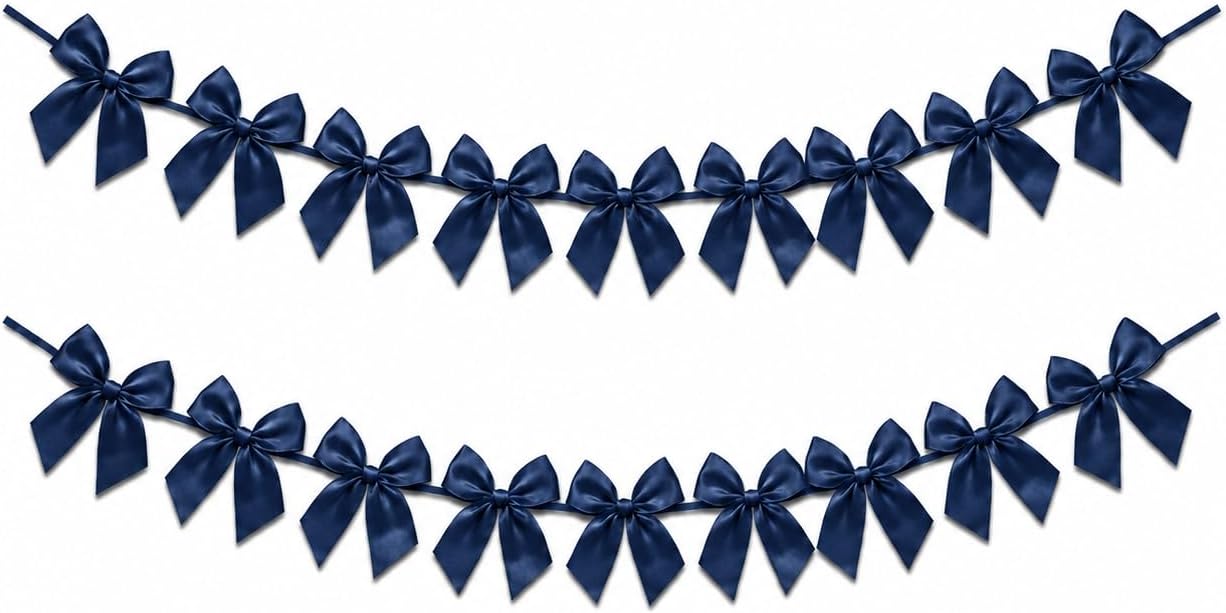2 Pack Bow Garland Banner, 8.3 ft Pre-Strung Satin Ribbon Bow Decorations for Birthday Party, Baby Shower, Bridal Shower, Bachelorette, Wedding, Coquette Party Decor, Yellow