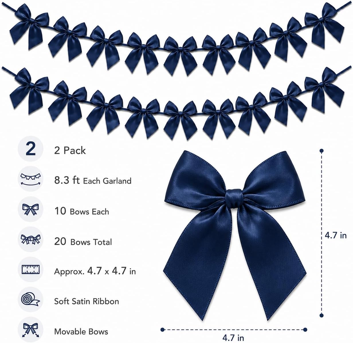 2 Pack Bow Garland Banner, 8.3 ft Pre-Strung Satin Ribbon Bow Decorations for Birthday Party, Baby Shower, Bridal Shower, Bachelorette, Wedding, Coquette Party Decor, Yellow