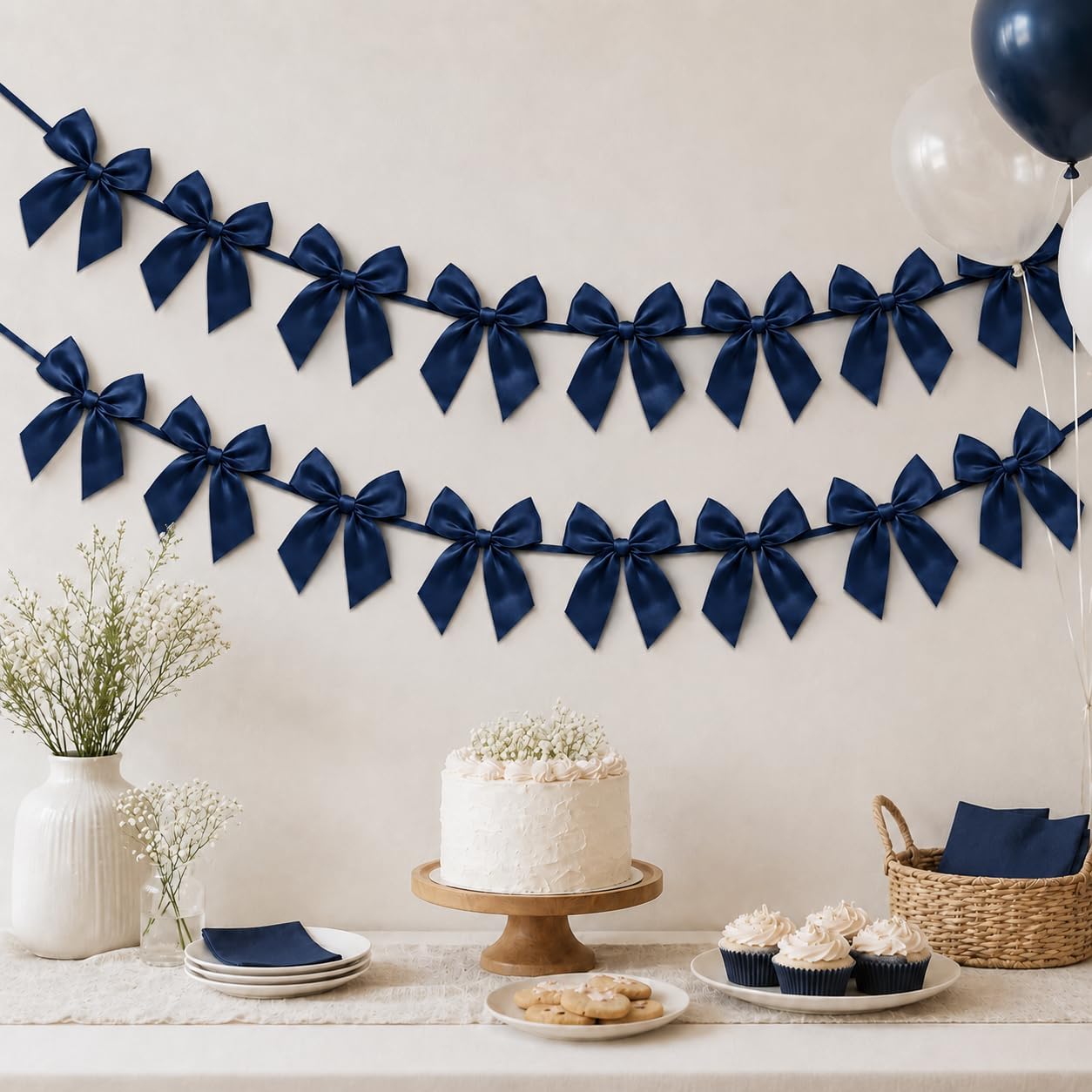 2 Pack Bow Garland Banner, 8.3 ft Pre-Strung Satin Ribbon Bow Decorations for Birthday Party, Baby Shower, Bridal Shower, Bachelorette, Wedding, Coquette Party Decor, Yellow