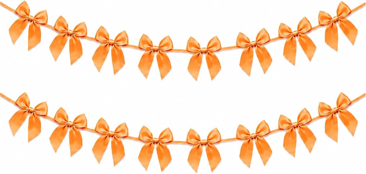 2 Pack Bow Garland Banner, 8.3 ft Pre-Strung Satin Ribbon Bow Decorations for Birthday Party, Baby Shower, Bridal Shower, Bachelorette, Wedding, Coquette Party Decor, Yellow