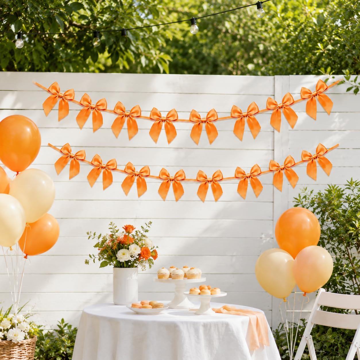 2 Pack Bow Garland Banner, 8.3 ft Pre-Strung Satin Ribbon Bow Decorations for Birthday Party, Baby Shower, Bridal Shower, Bachelorette, Wedding, Coquette Party Decor, Yellow