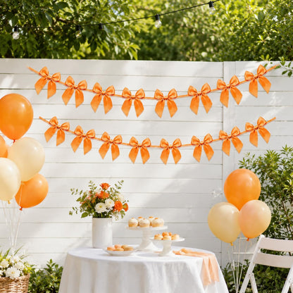 2 Pack Bow Garland Banner, 8.3 ft Pre-Strung Satin Ribbon Bow Decorations for Birthday Party, Baby Shower, Bridal Shower, Bachelorette, Wedding, Coquette Party Decor, Yellow
