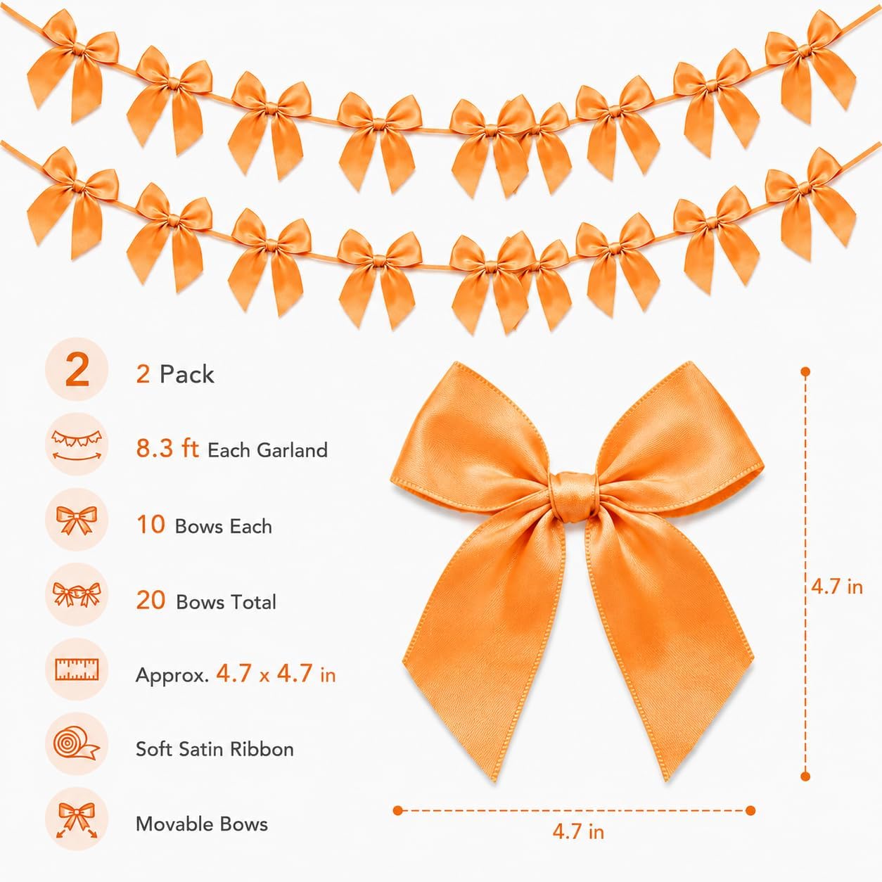 2 Pack Bow Garland Banner, 8.3 ft Pre-Strung Satin Ribbon Bow Decorations for Birthday Party, Baby Shower, Bridal Shower, Bachelorette, Wedding, Coquette Party Decor, Yellow