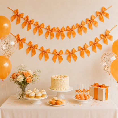 2 Pack Bow Garland Banner, 8.3 ft Pre-Strung Satin Ribbon Bow Decorations for Birthday Party, Baby Shower, Bridal Shower, Bachelorette, Wedding, Coquette Party Decor, Yellow