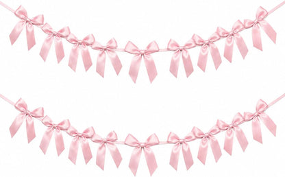 2 Pack Bow Garland Banner, 8.3 ft Pre-Strung Satin Ribbon Bow Decorations for Birthday Party, Baby Shower, Bridal Shower, Bachelorette, Wedding, Coquette Party Decor, Yellow