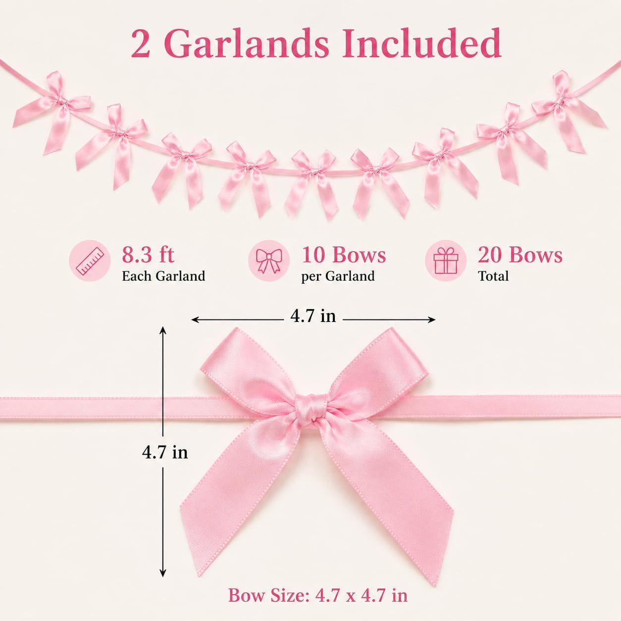 2 Pack Bow Garland Banner, 8.3 ft Pre-Strung Satin Ribbon Bow Decorations for Birthday Party, Baby Shower, Bridal Shower, Bachelorette, Wedding, Coquette Party Decor, Yellow