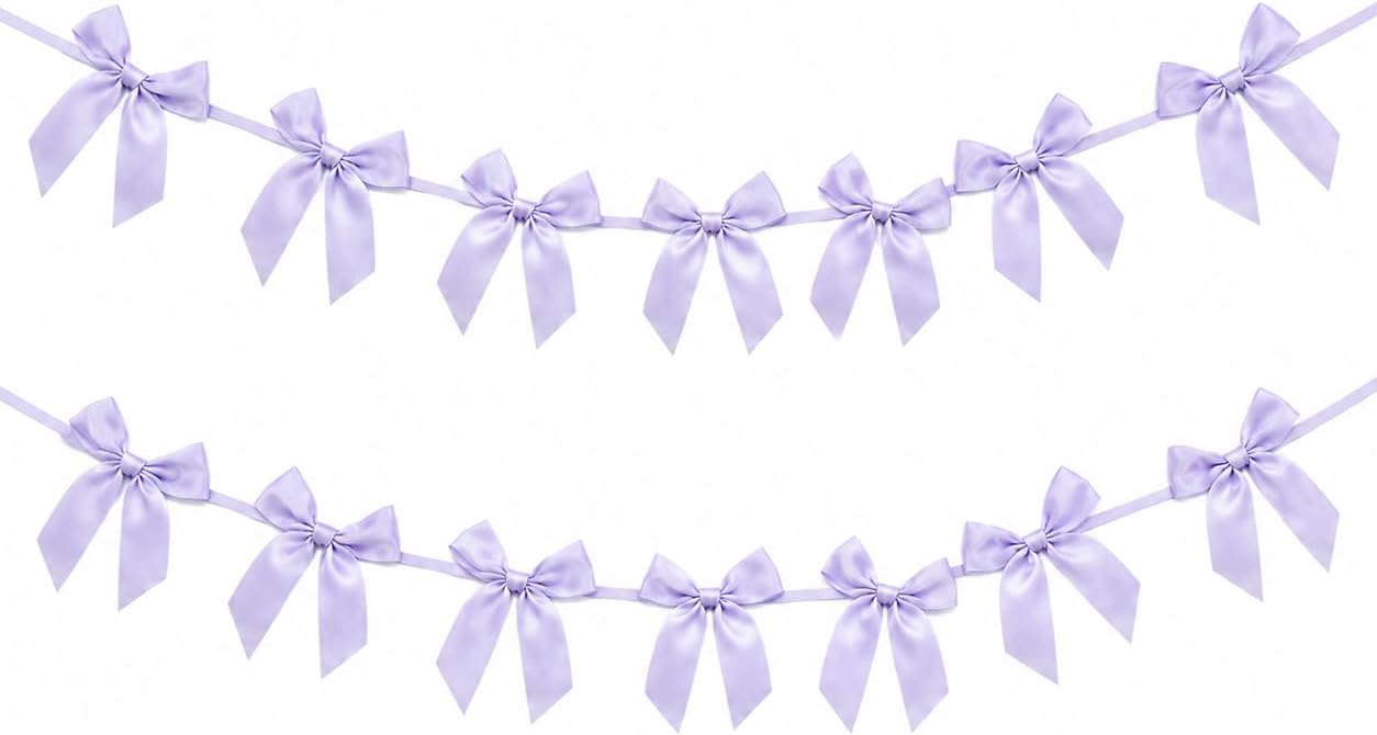 2 Pack Bow Garland Banner, 8.3 ft Pre-Strung Satin Ribbon Bow Decorations for Birthday Party, Baby Shower, Bridal Shower, Bachelorette, Wedding, Coquette Party Decor, Yellow