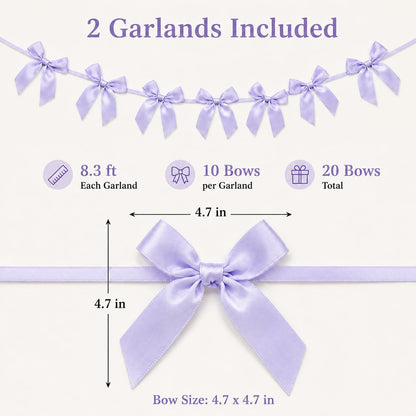 2 Pack Bow Garland Banner, 8.3 ft Pre-Strung Satin Ribbon Bow Decorations for Birthday Party, Baby Shower, Bridal Shower, Bachelorette, Wedding, Coquette Party Decor, Yellow