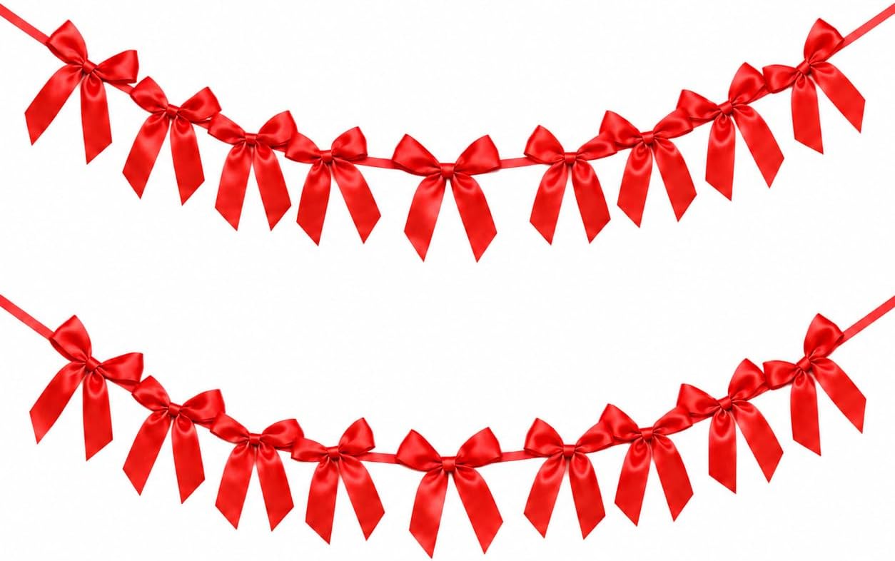 2 Pack Bow Garland Banner, 8.3 ft Pre-Strung Satin Ribbon Bow Decorations for Birthday Party, Baby Shower, Bridal Shower, Bachelorette, Wedding, Coquette Party Decor, Yellow
