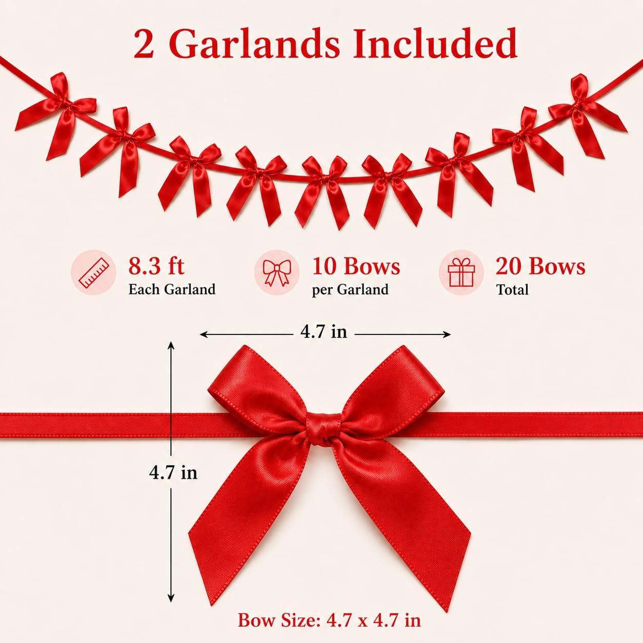 2 Pack Bow Garland Banner, 8.3 ft Pre-Strung Satin Ribbon Bow Decorations for Birthday Party, Baby Shower, Bridal Shower, Bachelorette, Wedding, Coquette Party Decor, Yellow