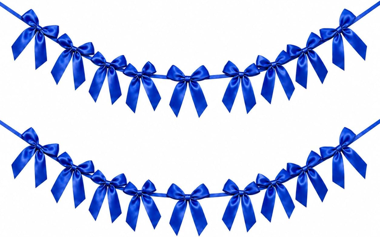 2 Pack Bow Garland Banner, 8.3 ft Pre-Strung Satin Ribbon Bow Decorations for Birthday Party, Baby Shower, Bridal Shower, Bachelorette, Wedding, Coquette Party Decor, Yellow