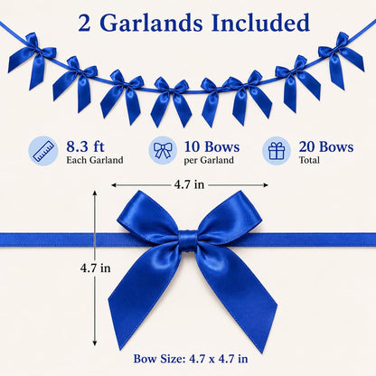 2 Pack Bow Garland Banner, 8.3 ft Pre-Strung Satin Ribbon Bow Decorations for Birthday Party, Baby Shower, Bridal Shower, Bachelorette, Wedding, Coquette Party Decor, Yellow