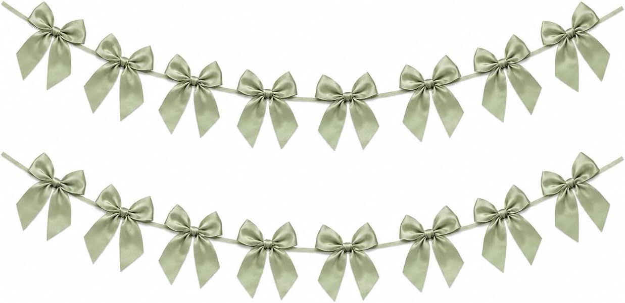 2 Pack Bow Garland Banner, 8.3 ft Pre-Strung Satin Ribbon Bow Decorations for Birthday Party, Baby Shower, Bridal Shower, Bachelorette, Wedding, Coquette Party Decor, Yellow