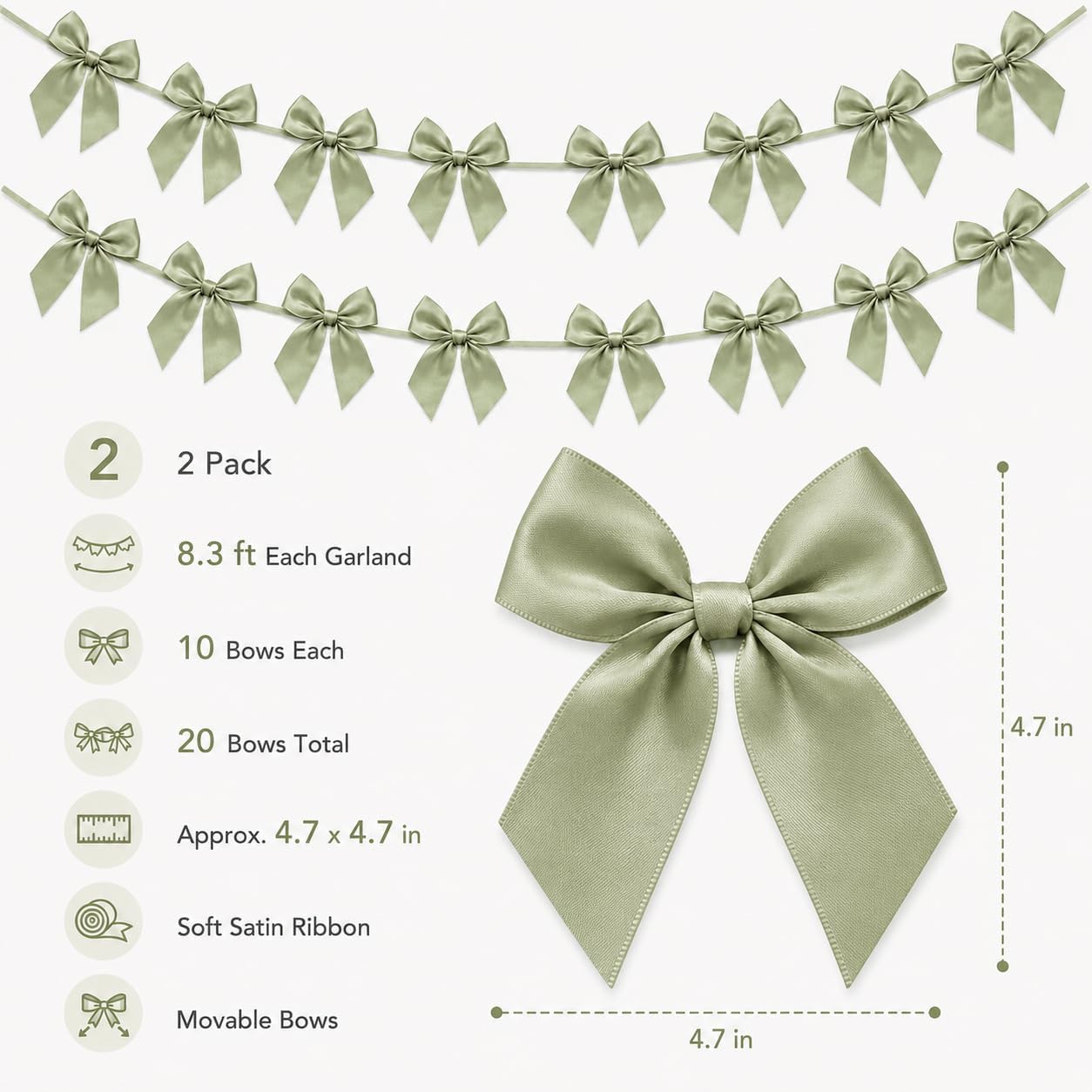 2 Pack Bow Garland Banner, 8.3 ft Pre-Strung Satin Ribbon Bow Decorations for Birthday Party, Baby Shower, Bridal Shower, Bachelorette, Wedding, Coquette Party Decor, Yellow