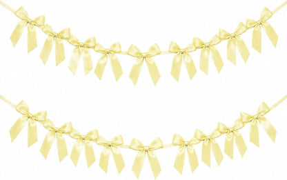 2 Pack Bow Garland Banner, 8.3 ft Pre-Strung Satin Ribbon Bow Decorations for Birthday Party, Baby Shower, Bridal Shower, Bachelorette, Wedding, Coquette Party Decor, Yellow