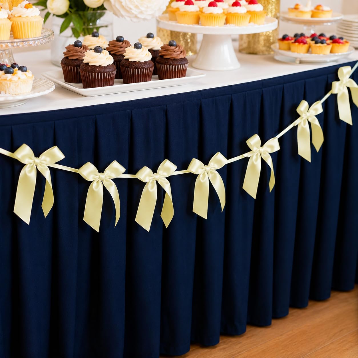 2 Pack Bow Garland Banner, 8.3 ft Pre-Strung Satin Ribbon Bow Decorations for Birthday Party, Baby Shower, Bridal Shower, Bachelorette, Wedding, Coquette Party Decor, Yellow