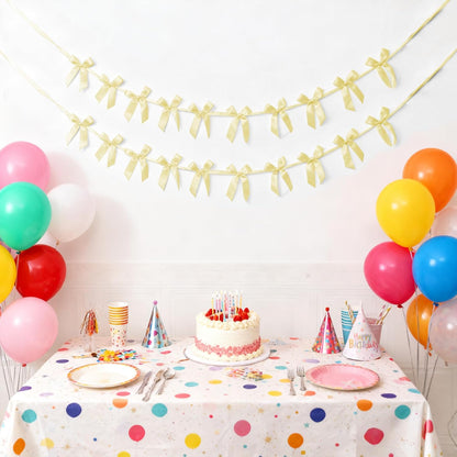 2 Pack Bow Garland Banner, 8.3 ft Pre-Strung Satin Ribbon Bow Decorations for Birthday Party, Baby Shower, Bridal Shower, Bachelorette, Wedding, Coquette Party Decor, Yellow