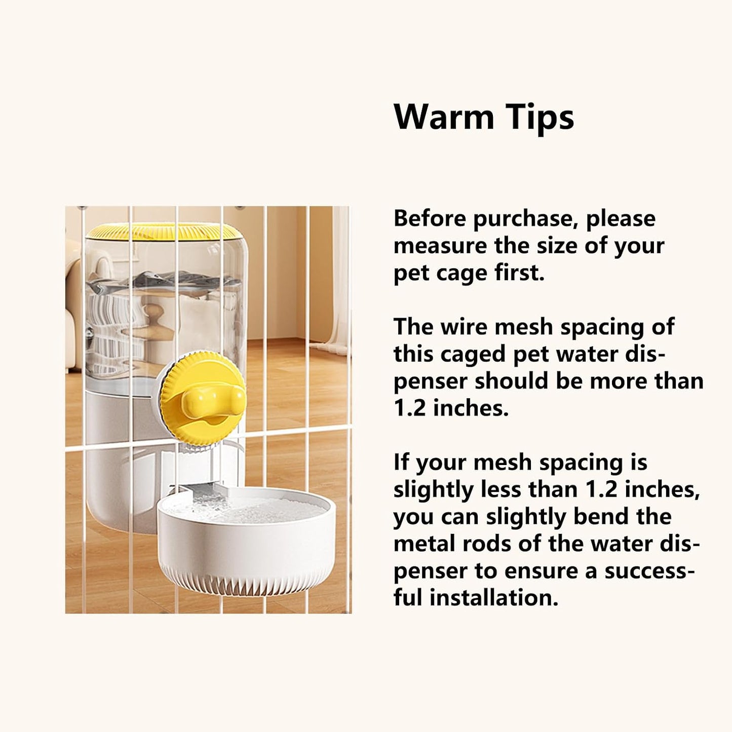 Automatic Hanging Gravity Siphon Water Dispenser 30oz | Large Capacity Rabbit Water Bottle Guinea Pig Bunny Water Dispensers Small Animal Water Bottle（Water Dispenser only, Yellow)