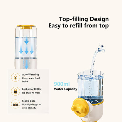 Automatic Hanging Gravity Siphon Water Dispenser 30oz | Large Capacity Rabbit Water Bottle Guinea Pig Bunny Water Dispensers Small Animal Water Bottle（Water Dispenser only, Yellow)