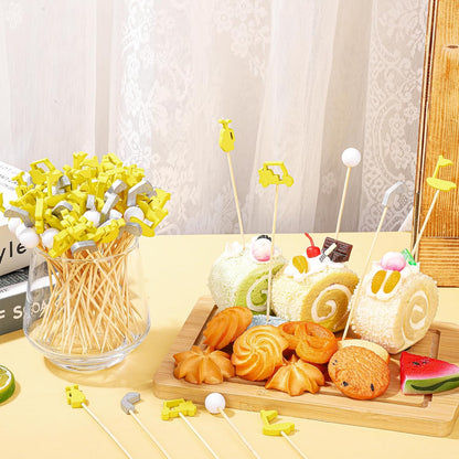 200 Pieces Golf Cocktail Picks for Appetizers 4.7 Inch Golf Themed Decorative End Fruit Toothpicks Skewers Bamboo Cocktail Picks for Sports Catered Events Buffet Party Supplies, Yellow