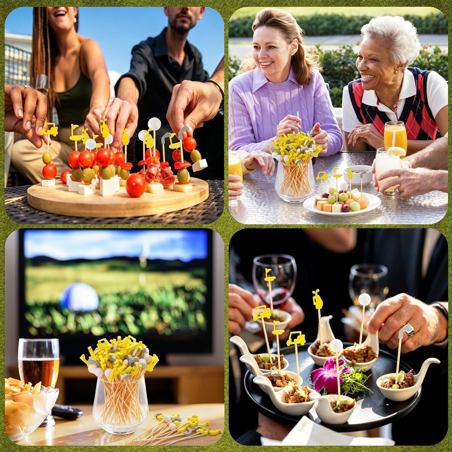200 Pieces Golf Cocktail Picks for Appetizers 4.7 Inch Golf Themed Decorative End Fruit Toothpicks Skewers Bamboo Cocktail Picks for Sports Catered Events Buffet Party Supplies, Yellow