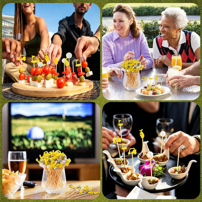 200 Pieces Golf Cocktail Picks for Appetizers 4.7 Inch Golf Themed Decorative End Fruit Toothpicks Skewers Bamboo Cocktail Picks for Sports Catered Events Buffet Party Supplies, Yellow
