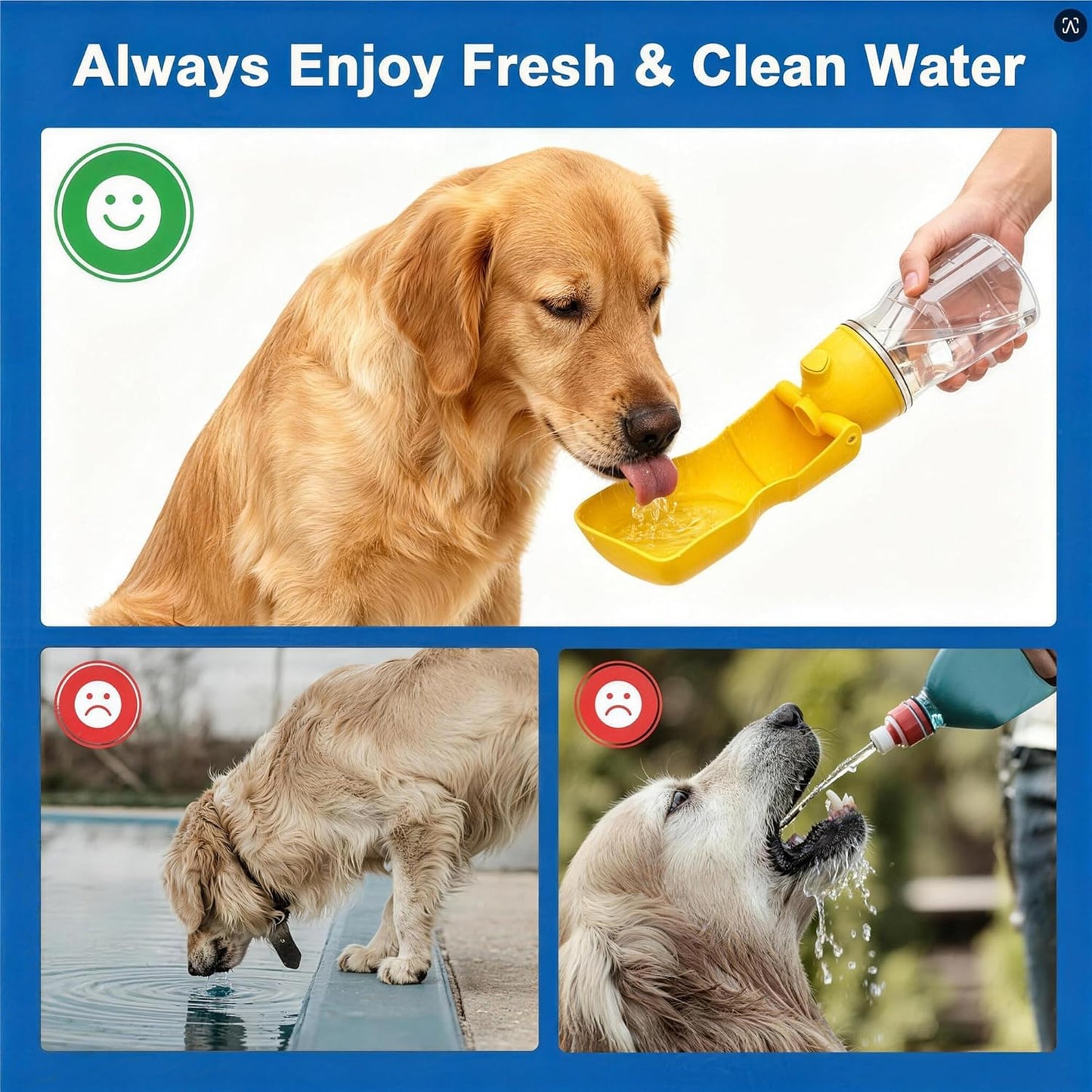 Dog Water Bottle, 16.9 OZ Collapsible Leak-Proof Pet Water Bowl | Collapsible Water Bottle,Suitable for Dog, Cat, Puppy, Guinea Pig, Hamster & Bunny. Ideal for Walking, Hiking (yellow)