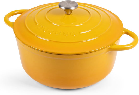 Enamelled Cast Iron Dutch Oven Pot with Lid 6.4 Quart Non Stick Casserole Pot-Heavy Duty & Oven Safe up to 500° F for Bread Baking, Braising, Stews, Roasting - 28cm Yellow