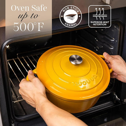 Enamelled Cast Iron Dutch Oven Pot with Lid 6.4 Quart Non Stick Casserole Pot-Heavy Duty & Oven Safe up to 500° F for Bread Baking, Braising, Stews, Roasting - 28cm Yellow