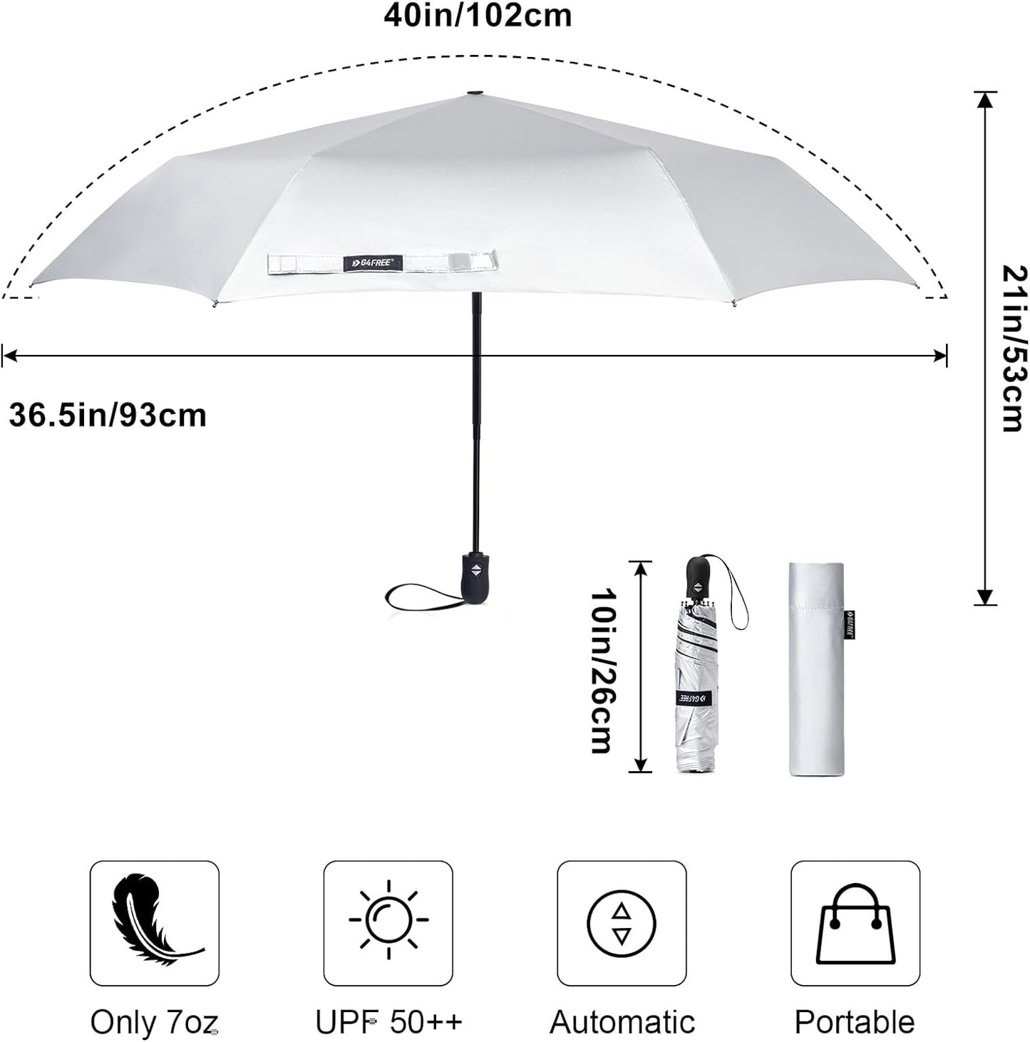 40 Inch Travel Compact Umbrella Mini Sun UV Protection Umbrella | UPF 50+, Small & Ultra-Lightweight, Automatic Open Close, Ultra-Thin Fabric, Portable, Super Slim, for Purse, Handbag, Women