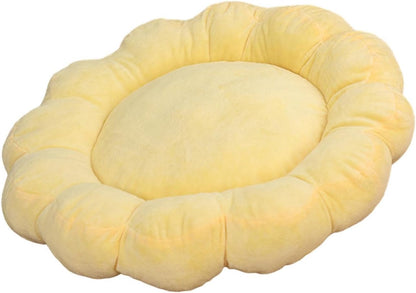 Soft Pet Nesting Bed Small Dog Bed Autumn Winter Pet Sleeping Pad Flower Shaped Round Cat Bed for Kitten Indoor Cats Puppy, Yellow