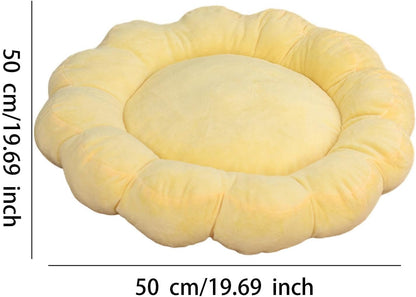 Soft Pet Nesting Bed Small Dog Bed Autumn Winter Pet Sleeping Pad Flower Shaped Round Cat Bed for Kitten Indoor Cats Puppy, Yellow