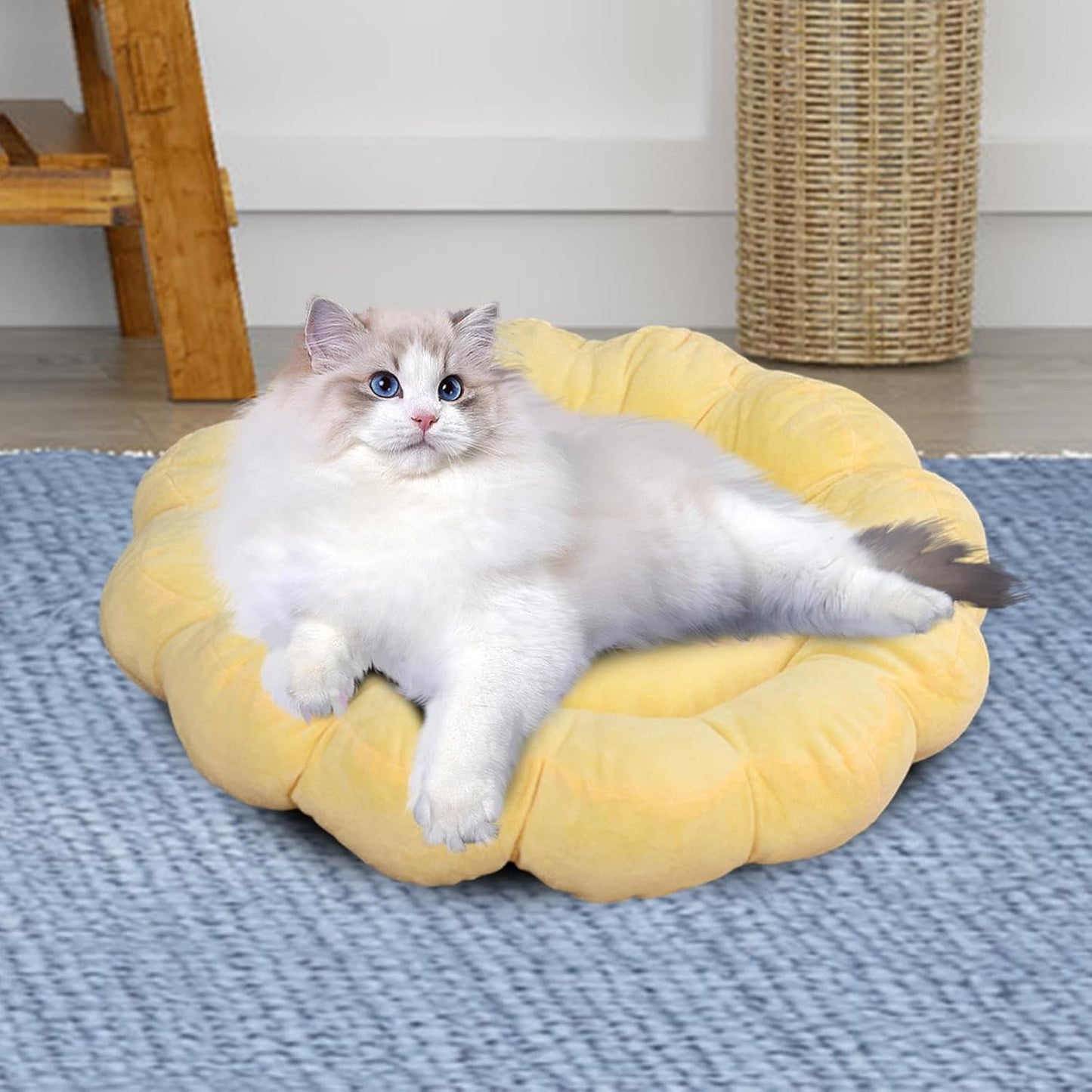 Soft Pet Nesting Bed Small Dog Bed Autumn Winter Pet Sleeping Pad Flower Shaped Round Cat Bed for Kitten Indoor Cats Puppy, Yellow