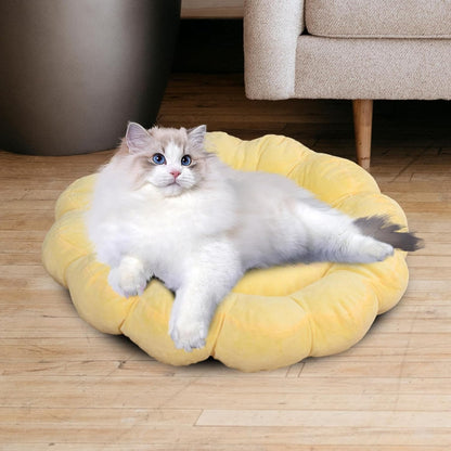 Soft Pet Nesting Bed Small Dog Bed Autumn Winter Pet Sleeping Pad Flower Shaped Round Cat Bed for Kitten Indoor Cats Puppy, Yellow