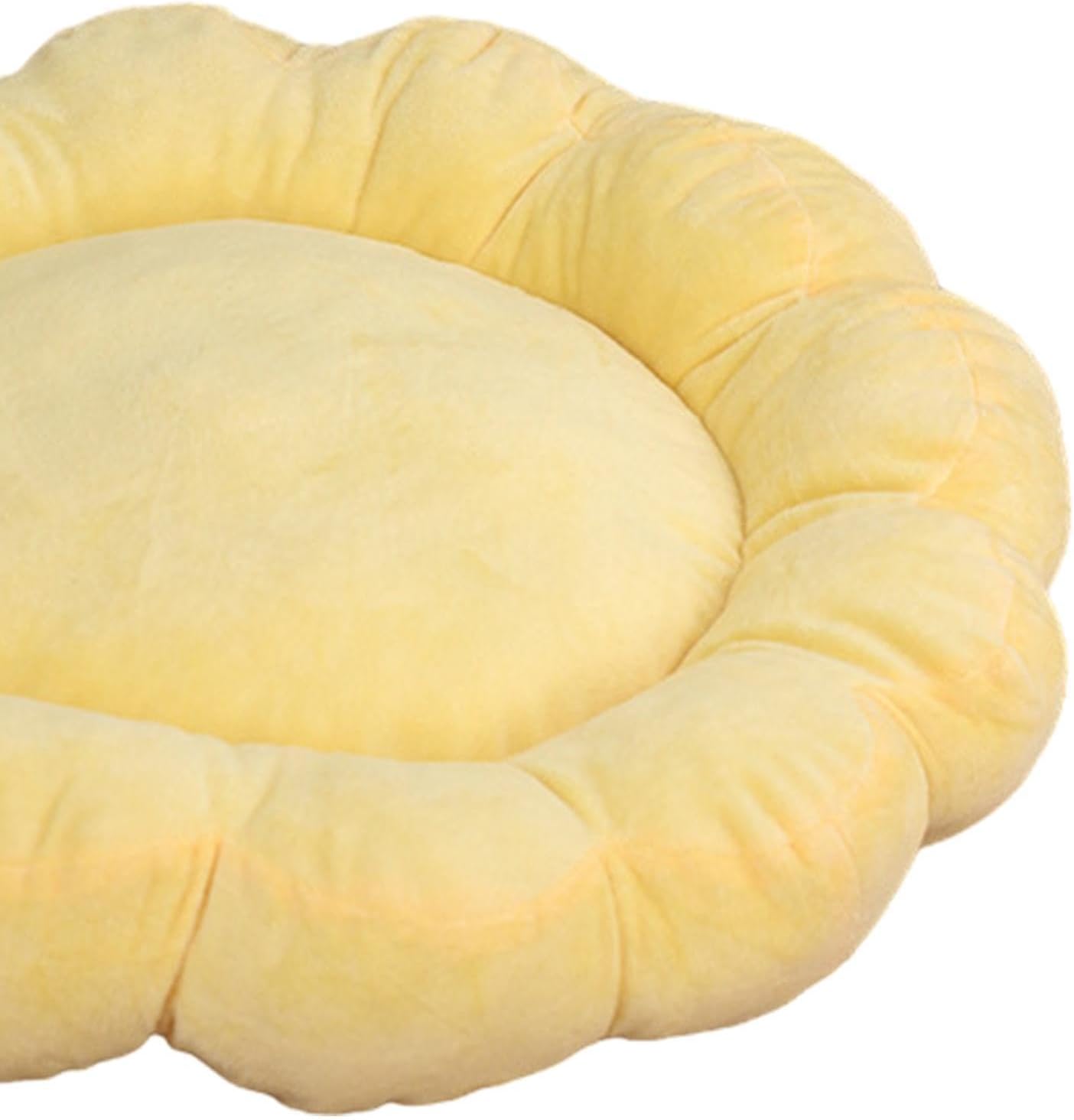 Soft Pet Nesting Bed Small Dog Bed Autumn Winter Pet Sleeping Pad Flower Shaped Round Cat Bed for Kitten Indoor Cats Puppy, Yellow