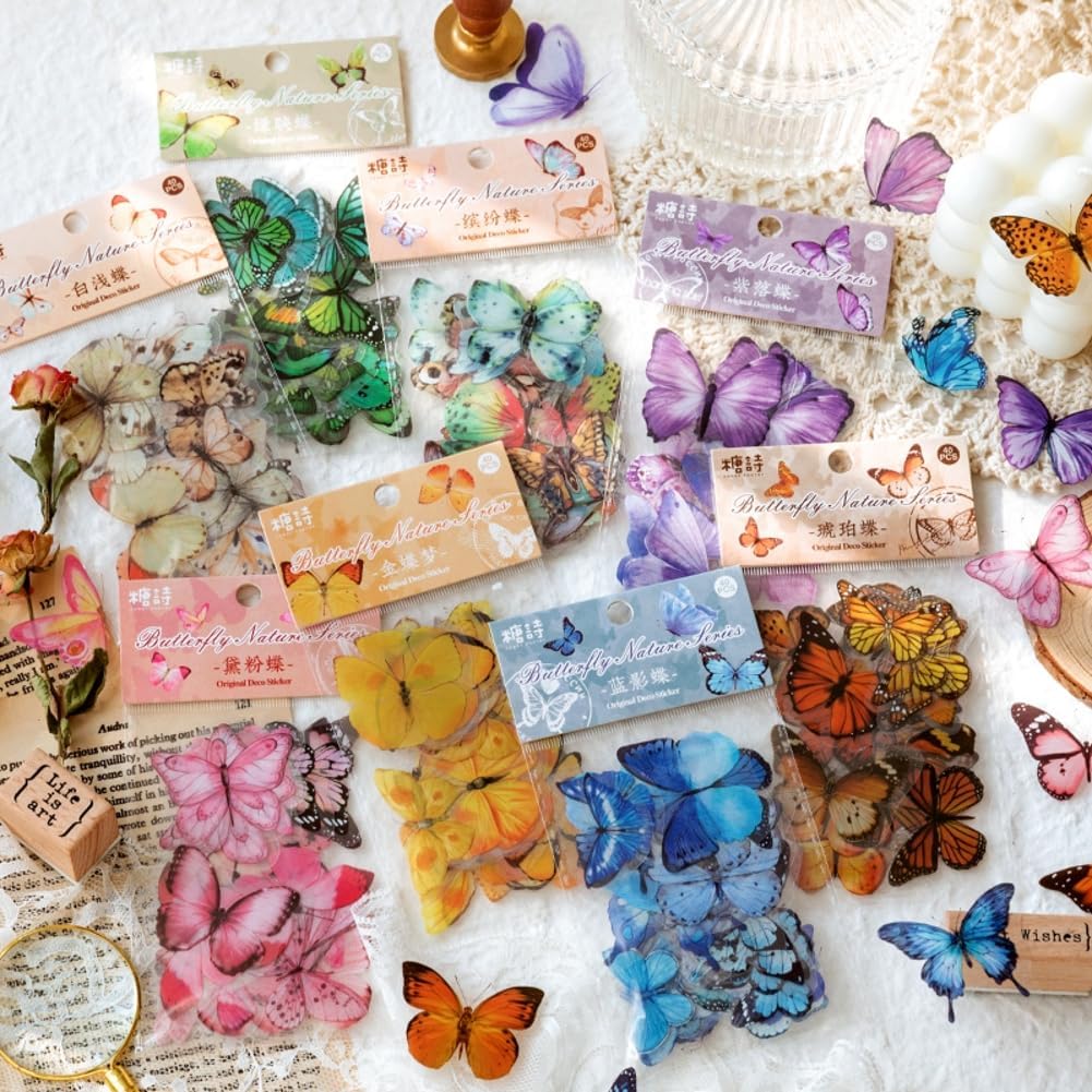 40Pcs Yellow Butterfly Stickers for Scrapbook Junk Journal Water Bottle Diary Gift Wrapping Envelope Laptop Collage Card Making Phone Case Planner DIY Crafts, 20 Designs