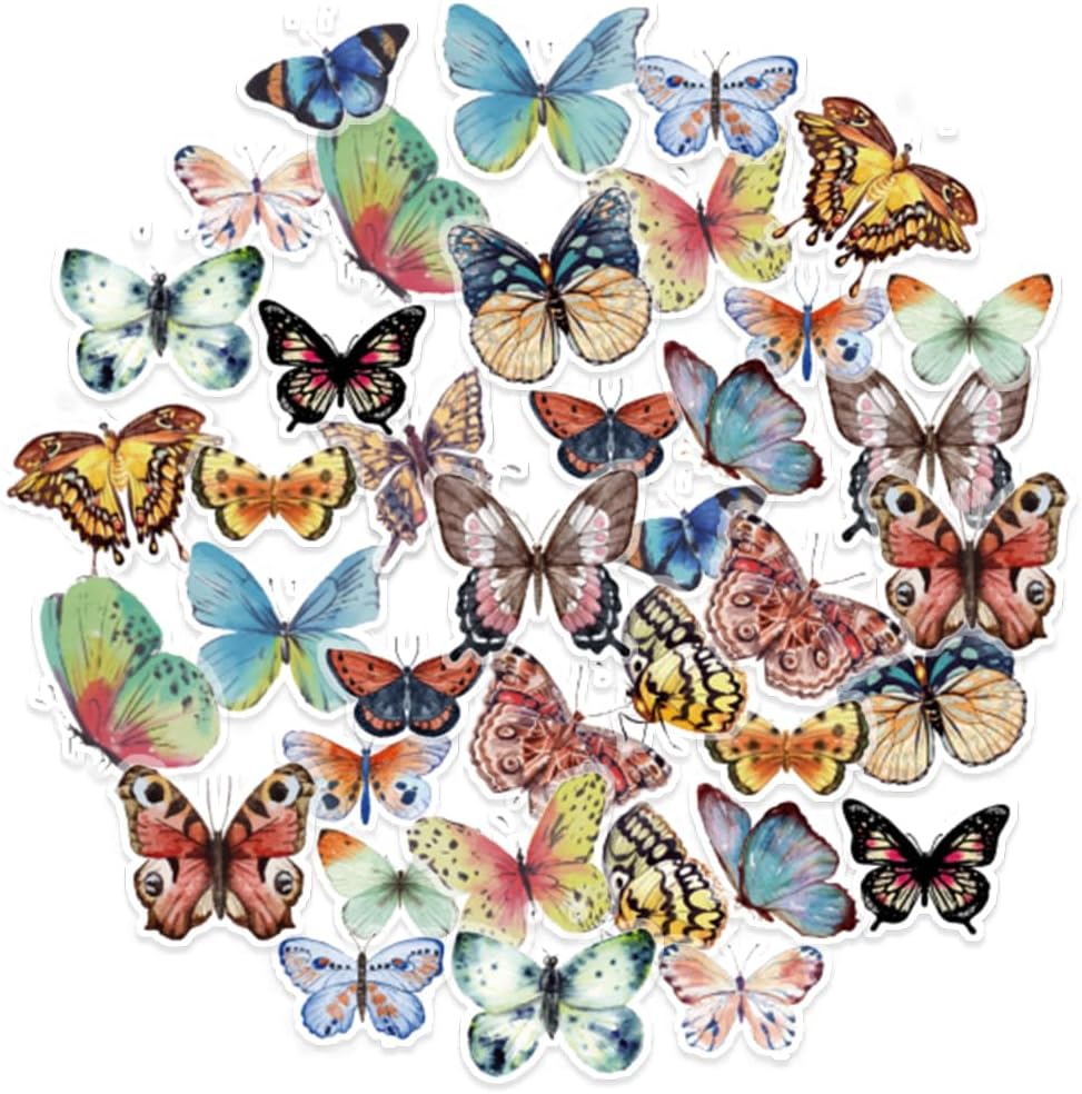 40Pcs Yellow Butterfly Stickers for Scrapbook Junk Journal Water Bottle Diary Gift Wrapping Envelope Laptop Collage Card Making Phone Case Planner DIY Crafts, 20 Designs