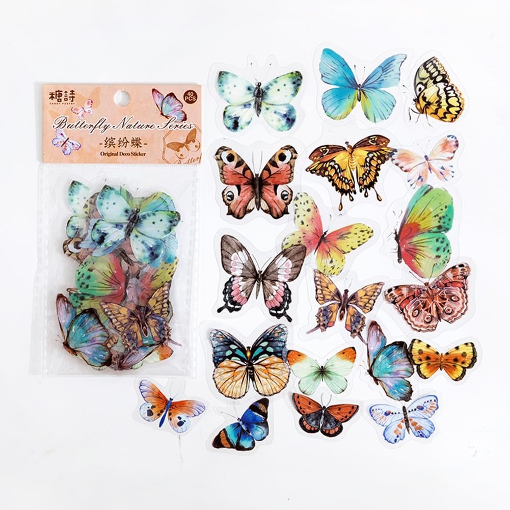 40Pcs Yellow Butterfly Stickers for Scrapbook Junk Journal Water Bottle Diary Gift Wrapping Envelope Laptop Collage Card Making Phone Case Planner DIY Crafts, 20 Designs